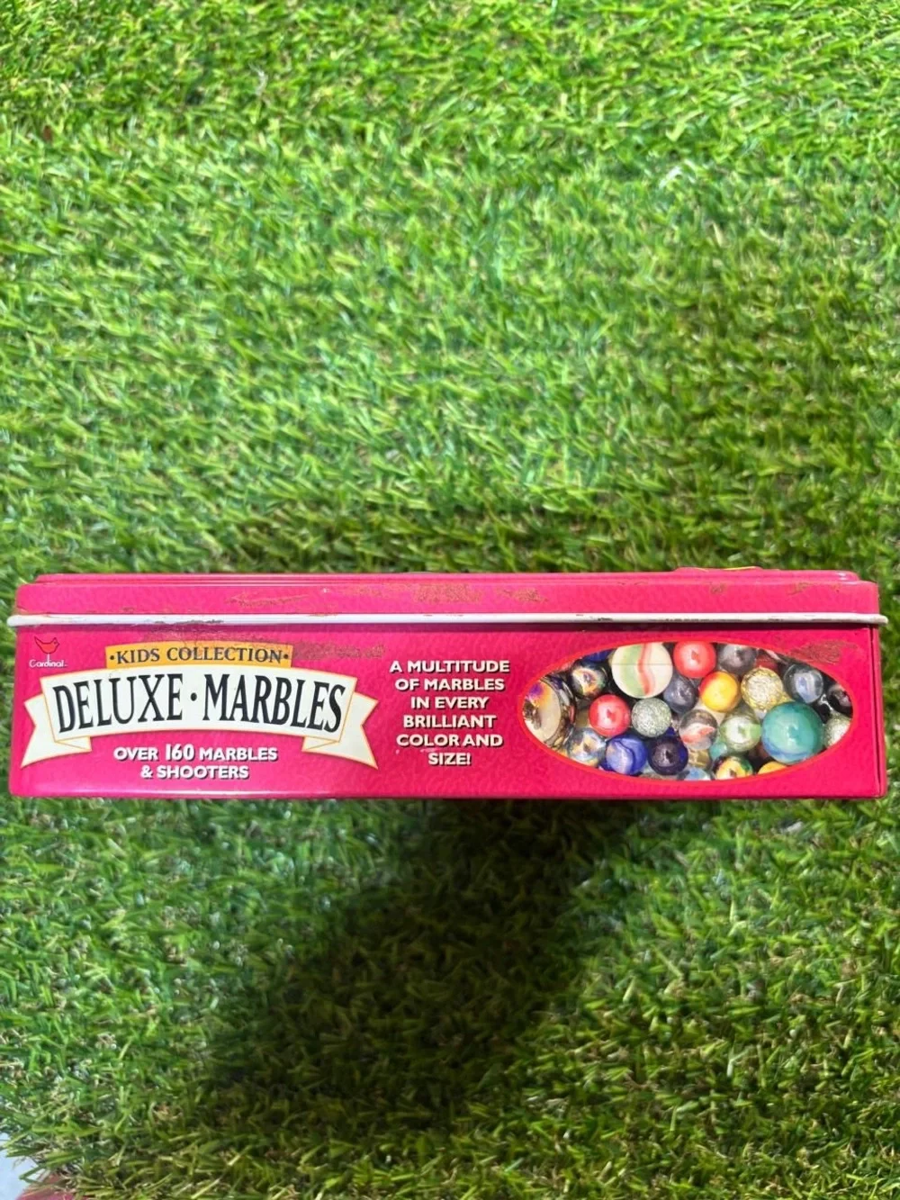 Cardinal Deluxe Marbles Tin Over 160 Glass Marbles & Shooters